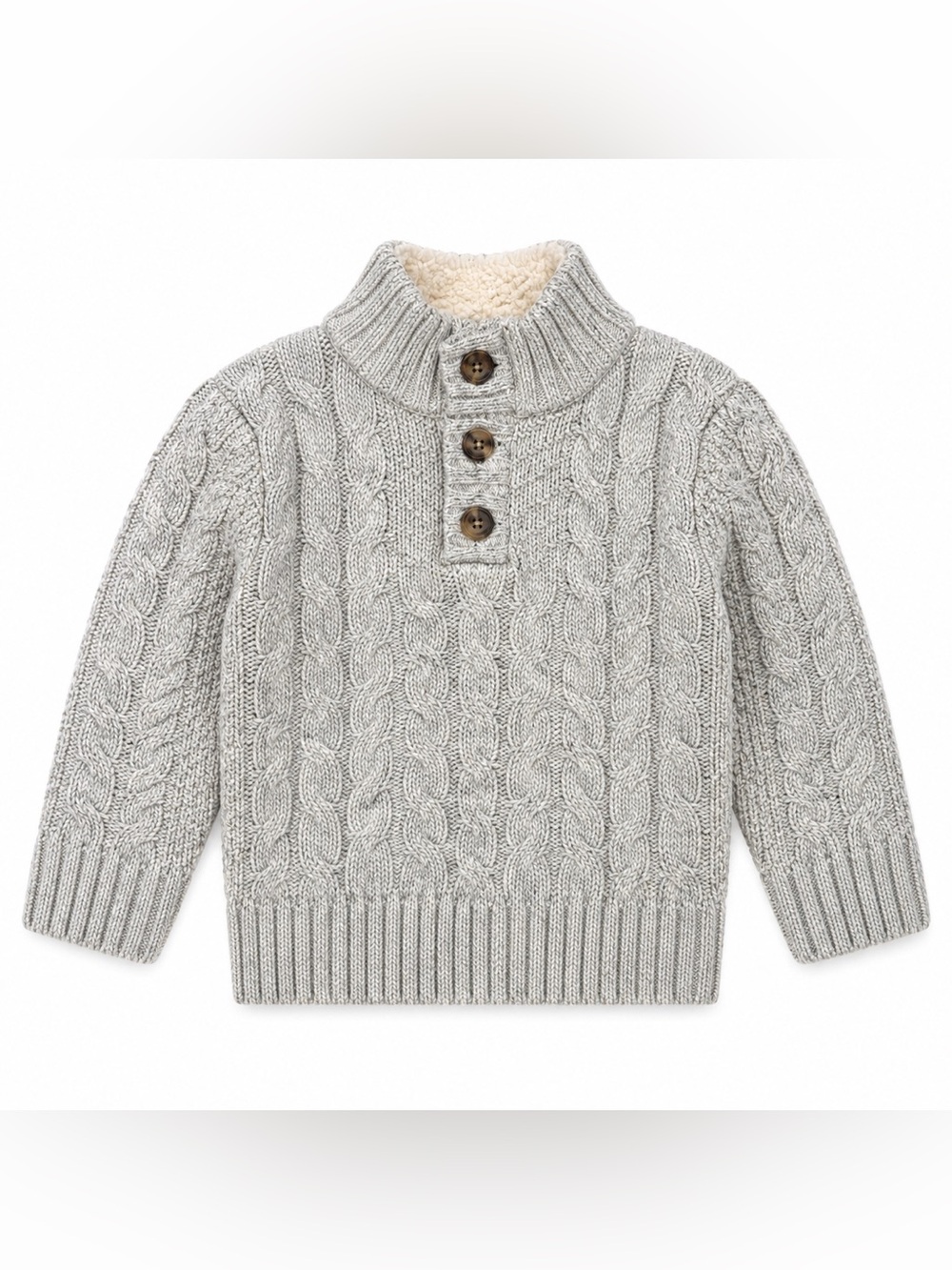 Cat & Jack Boys 18M Gray Cable Knit Mock Neck Sweater Sherpa Collar